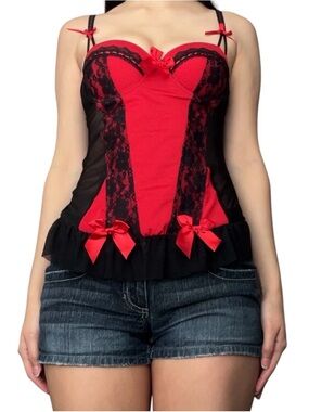 Native Intimates Red and Black Lace Corset-Style Tank
